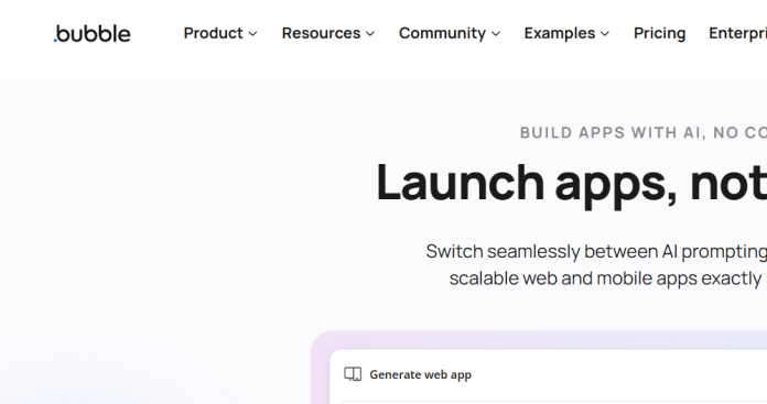 Bubble no-code visual editor building a web application