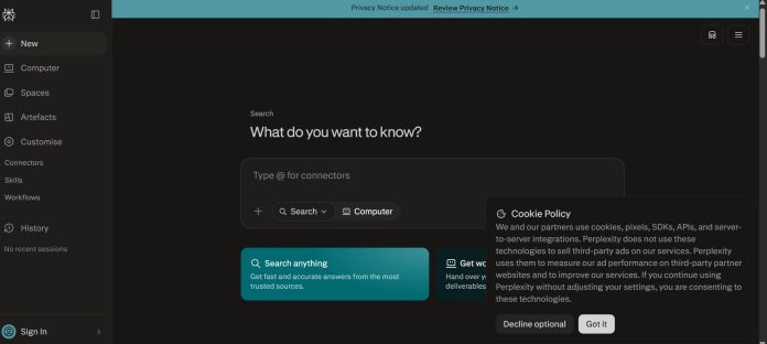 Perplexity AI cited-answer search interface