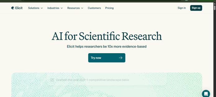 Elicit AI literature review interface