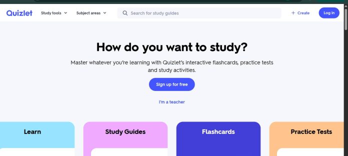 Quizlet AI flashcards and study tools interface