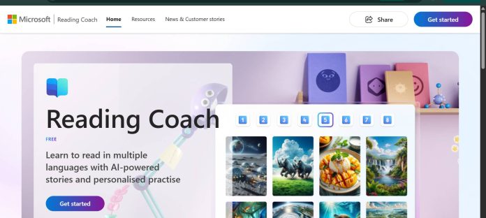 Microsoft Reading Coach AI reading fluency practice interface